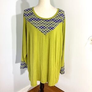 LOGO LORI GOLDSTEIN PLUS 2X OLIVE GREEN TUNIC MIXED MEDIA CASUAL LAGENLO…